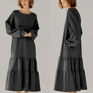 Nap Loungewear Grey Oversized Tiered Sweatshirt Maxi Dress